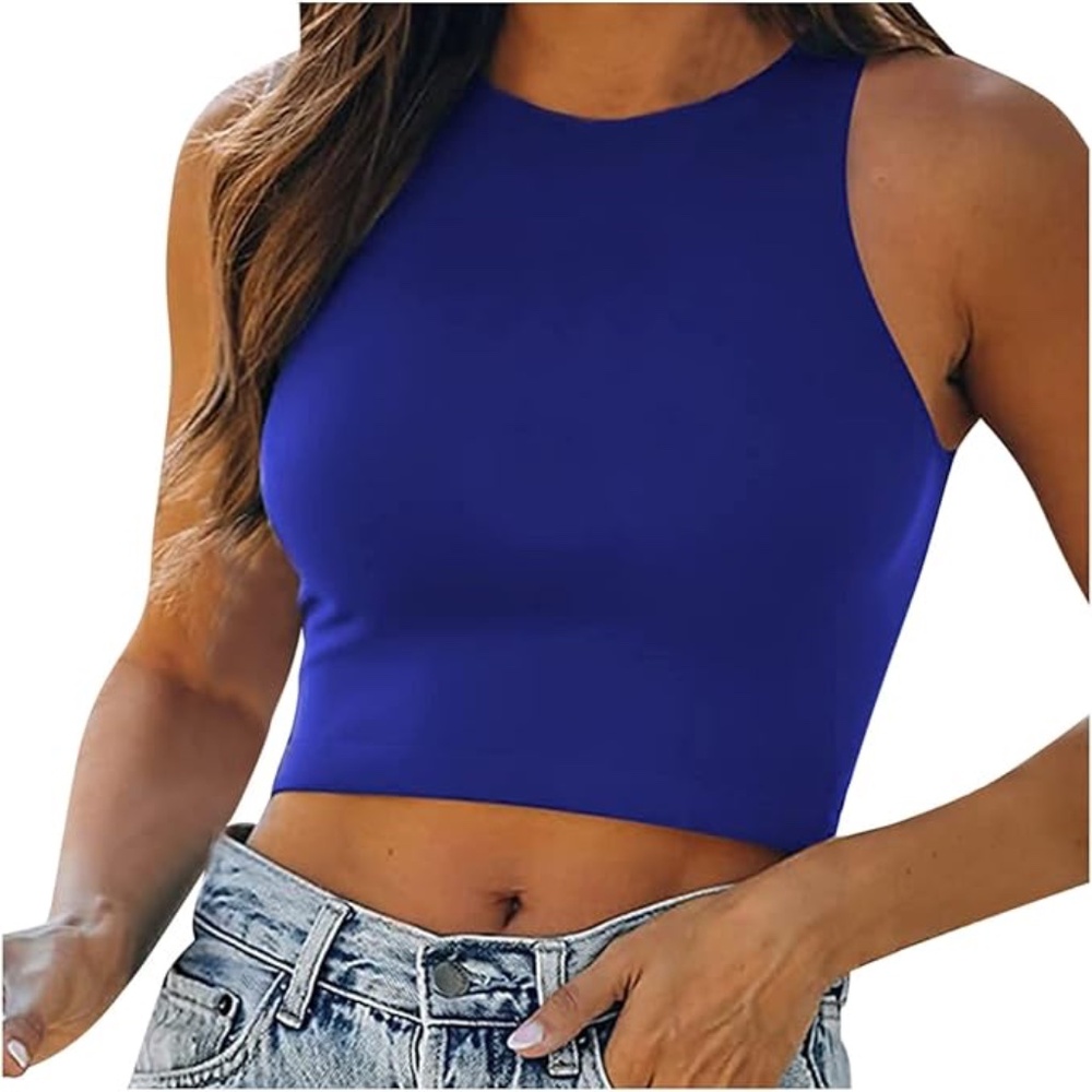Castro | Blue Sleeveless  Crop Top Small